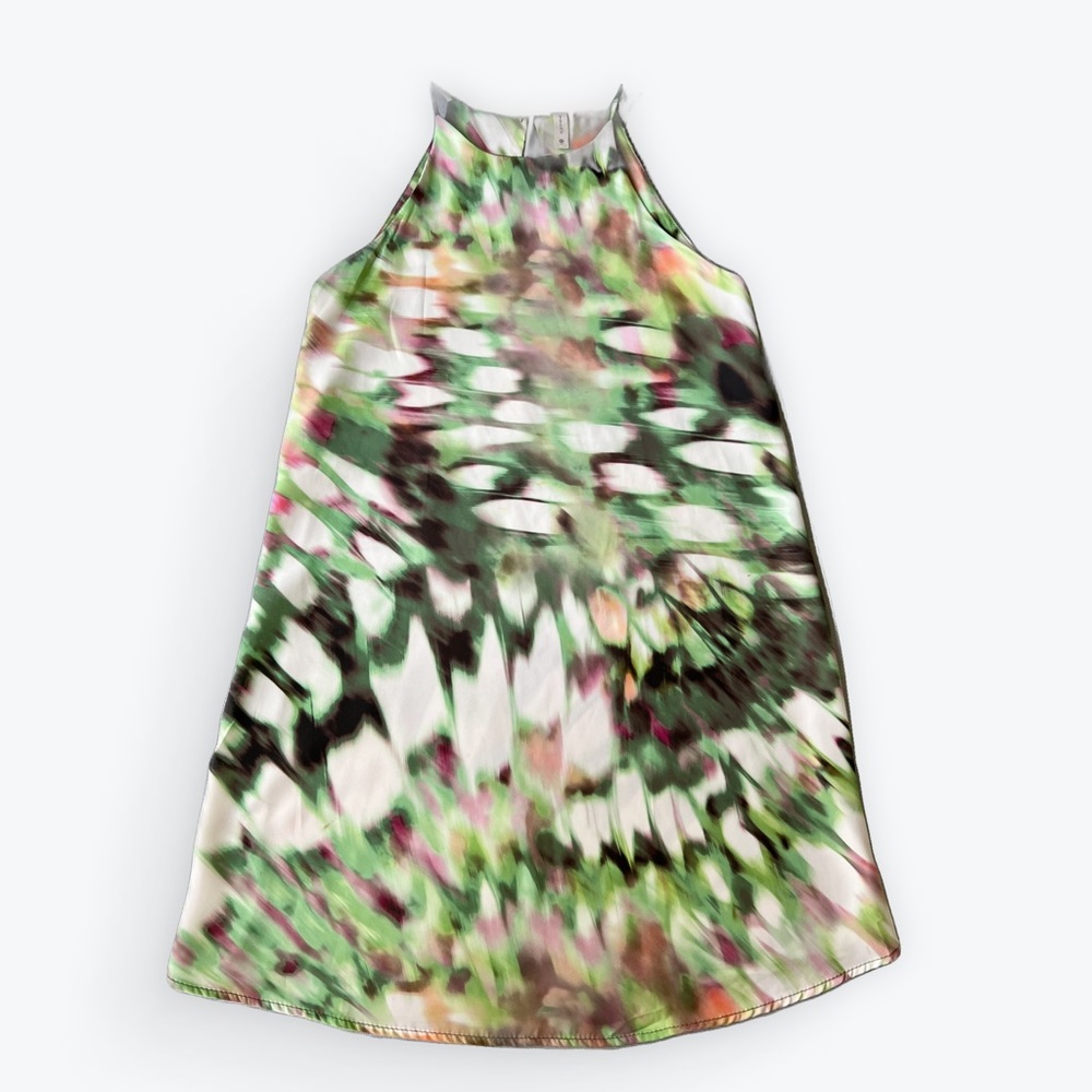 Tyche Green Floral Watercolor Print Halter Shift Mini Dress. Size Small.
